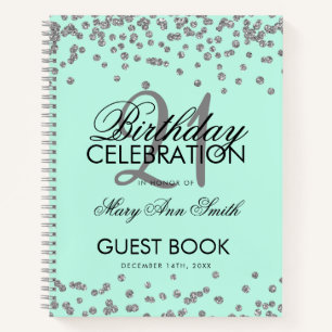 Silver 21st Birthday Guestbook Confetti Mint Notebook