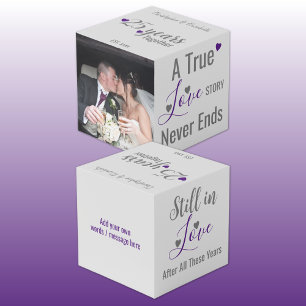 Silver 25 years anniversary purple photo cube