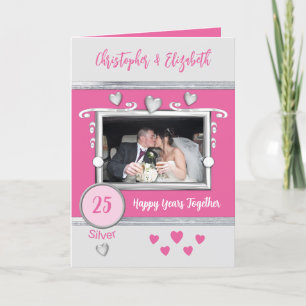 Silver 25th anniversary add photo names pink card