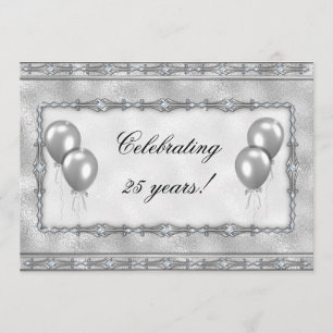 Silver 25th Anniversary Balloon Party Invitation