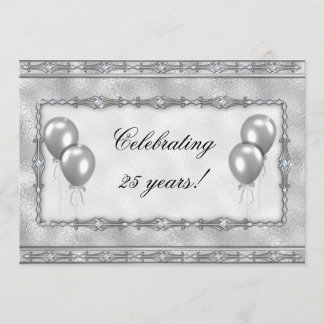 Silver 25th Anniversary Balloon Party Invitation