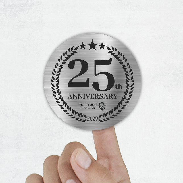Silver 25th Anniversary Business Logo Classic Round Sticker (Silver 25th Anniversary Business Logo Classic Round Sticker
)