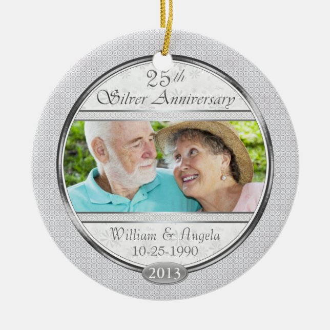 Silver 25th Anniversary Custom Photo Ornament (Front)