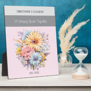 Silver 25th anniversary flowers names pink plaque