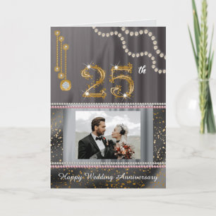 Silver 25th Anniversary Gold Number & Pearls Card