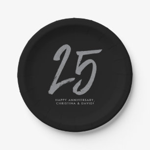 Silver 25th anniversary party personalised paper plate