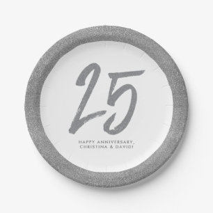 Silver 25th anniversary party personalised paper plate