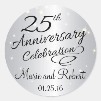 Silver 25th Anniversary Sparkly Wedding Classic Round Sticker
