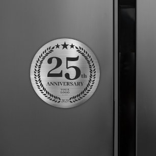 Silver 25th Business Logo Anniversary Magnet