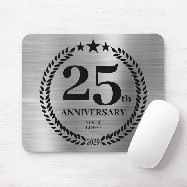 Silver 25th Business Logo Anniversary Mouse Pad (With Mouse)
