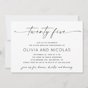 Silver 25th Modern Wedding Anniversary Photo Party Invitation