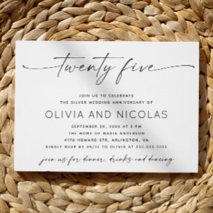 Silver 25th Modern Wedding Anniversary Photo Party Invitation