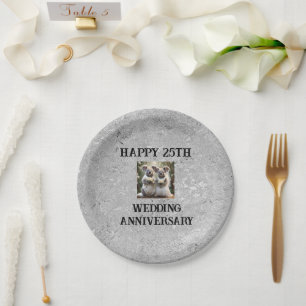 Silver 25th Traditional Wedding Anniversary, Paper Plate