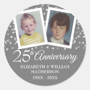 Silver 25th Wedding Anniversary Childhood Photos Classic Round Sticker
