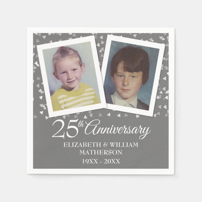 Silver 25th Wedding Anniversary Childhood Photos Napkin (Front)
