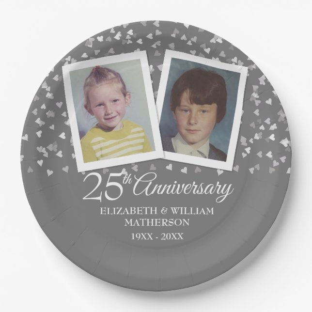 Silver 25th Wedding Anniversary Childhood Photos Paper Plate (Front)