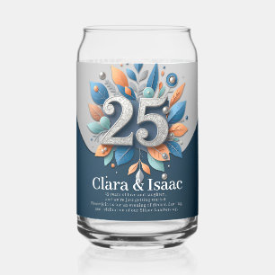 Silver 25th Wedding Anniversary Floral Photo Party Can Glass
