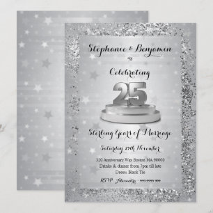 Silver 25th Wedding Anniversary Glitter Elegant In Invitation