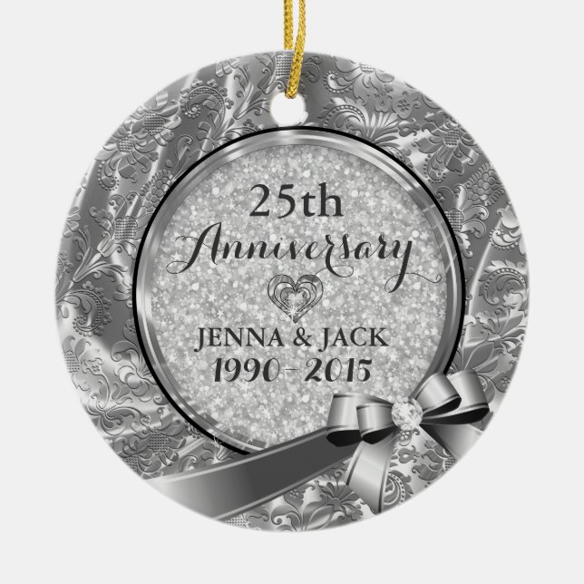 Silver 25th Wedding Anniversary Ornament (Front)