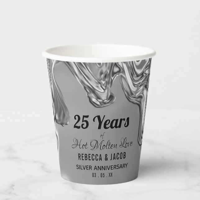 Silver 25th Wedding Anniversary Paper Cups (Front)