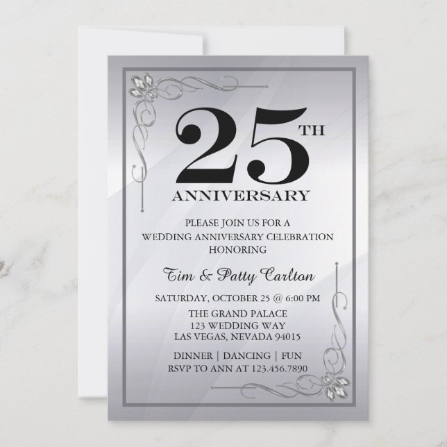 Silver 25th Wedding Anniversary Party Invitation (Front)