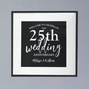 Silver 25th Wedding Anniversary Welcome Sign