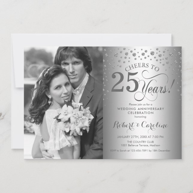 Silver 25th Wedding Anniversary with Photo Invitation (Front)