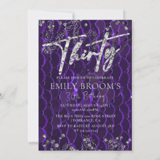 SILVER 30th Birthday Purple For her Invitation