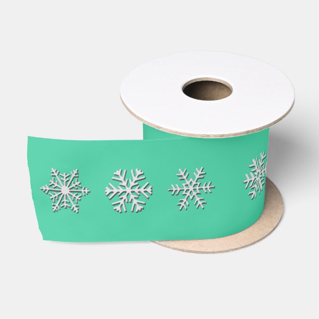 Silver 3-d snowflakes, Customisable Background Satin Ribbon (Spool)