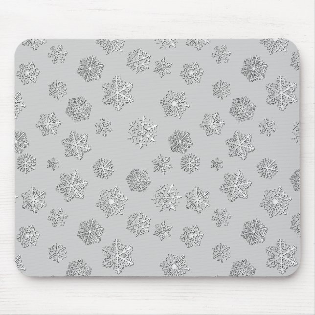 Silver 3-d snowflakes on a silver background mouse pad (Front)