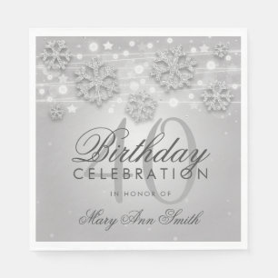 Silver 40th Birthday Winter Glitter Napkin