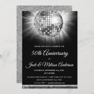 Silver 50th Anniversary Party Disco Ball Invitation
