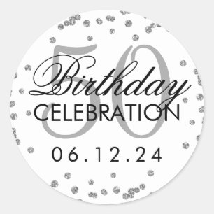 Silver 50th Birthday Faux Glitter Confetti Classic Round Sticker