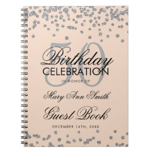 Silver 50th Birthday Guest Book Confetti Blush