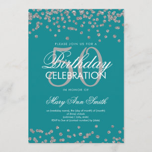 Silver 50th Birthday Party Glitter Confetti Teal Invitation