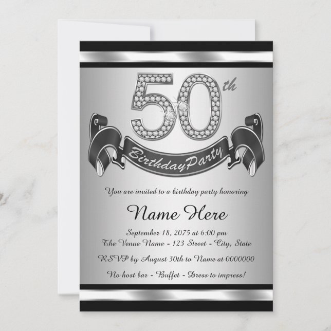 Silver 50th Birthday Party Invitation (Front)