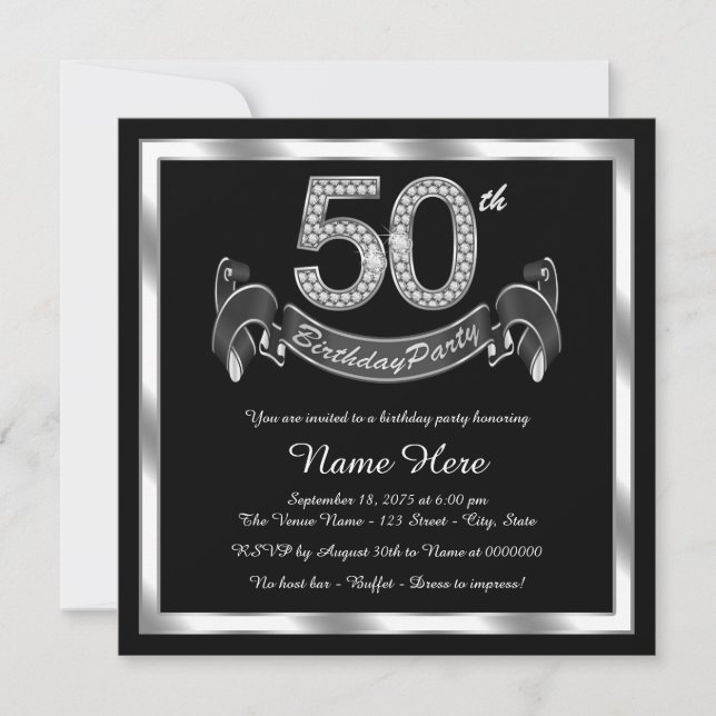 Silver 50th Birthday Party Invitation (Front)