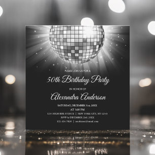 Silver 50th Birthday Party Silver  Disco Ball Invitation