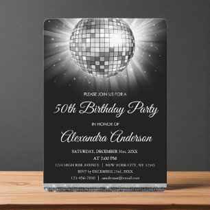 Silver 50th Birthday Party Silver Disco Ball Invitation