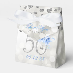 Silver 50th Birthday Thank You Blue Floral Favour Box