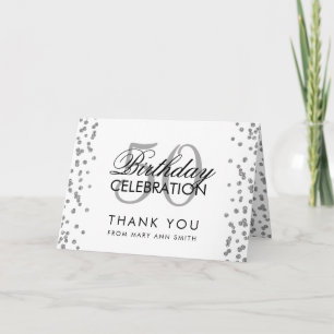 Silver 50th Birthday Thank you Glitter Confetti Card
