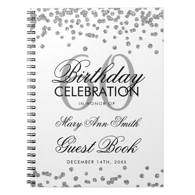 Silver 60th Birthday Guest Book Confetti (Front)