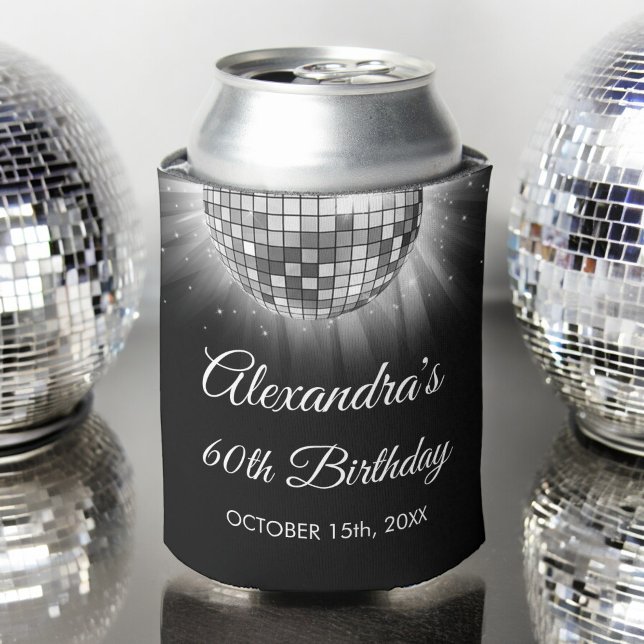 Silver 60th Birthday Party 70's Disco Ball Can Cooler (Creator Uploaded)