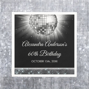 Silver 60th Birthday Party 70's Disco Ball Napkin