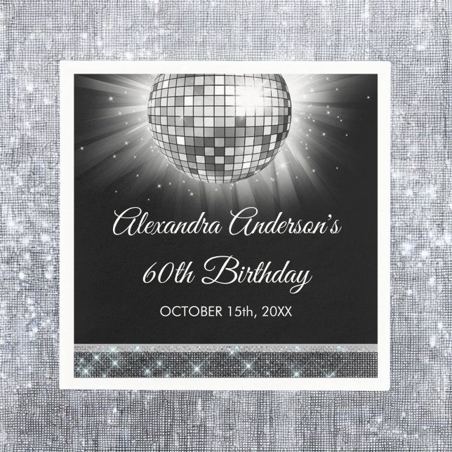 Silver 60th Birthday Party 70's Disco Ball Napkin (Creator Uploaded)