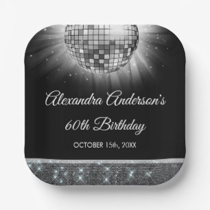 Silver 60th Birthday Party 70's Disco Ball Paper Plate
