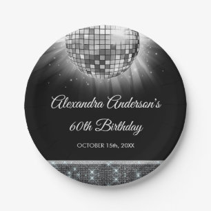 Silver 60th Birthday Party 70's Disco Ball Paper Plate