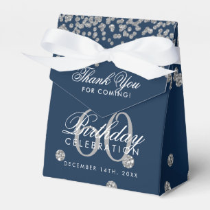 Silver 60th Birthday Thank You Confetti Navy Blue Favour Box
