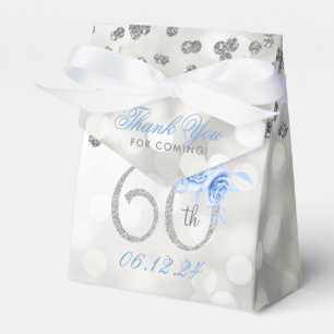 Silver 60th Birthday Thank You Floral Blue  Favour Box