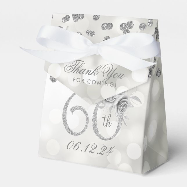 Silver 60th Birthday Thank You Floral Lights Favour Box (Front Side)